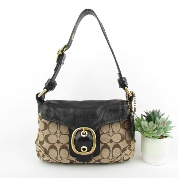Authentic Coach Signature Black Leather Trim Flap Bag - Picture 1 of 7